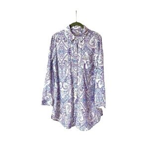 Chico’s Pleated Tunic Shirt Size 1 M Button Up Paisley Long Sleeve Collar Cotton